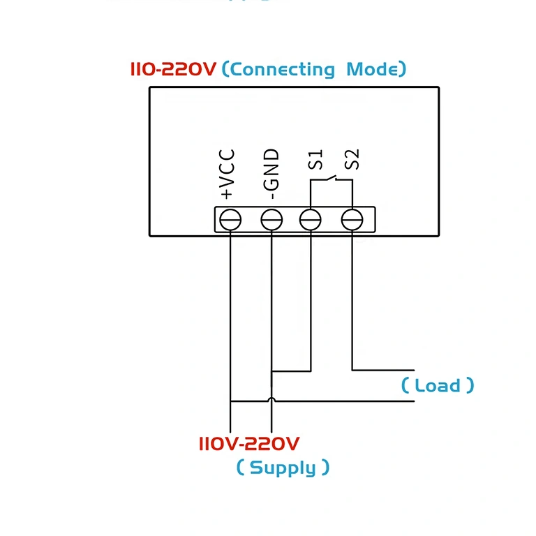 Relæ med klar tilslutningsdiagram Billede af tilslutningsdiagram for 220V tidsrelæ