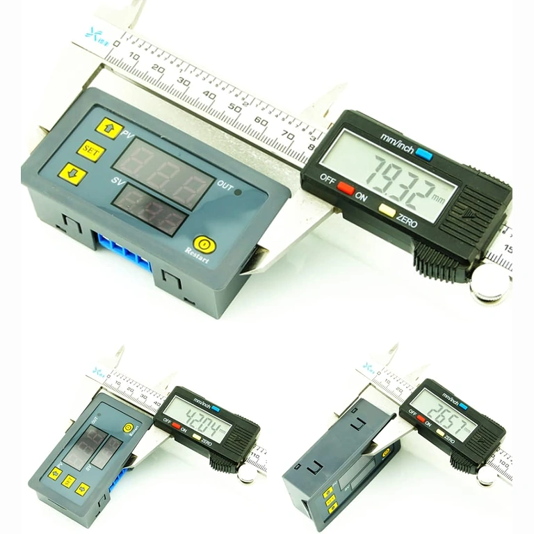 Dimensioner digitalt relæ – frontvisning Frontview af modul med noterede dimensioner
