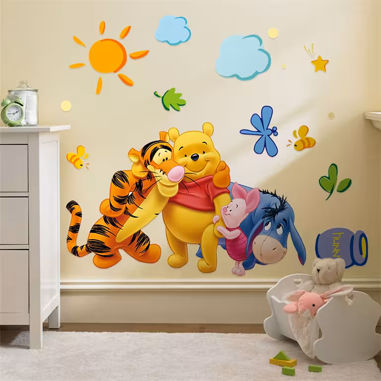 Dekorativ Vægssticker med Winnie the Pooh og Venner – Børneværelses Klistermærke, Tegnefilm