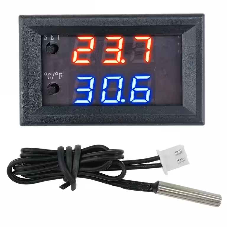 Digital Termostat med Sensor og Relæ 12V – Temperaturkontrol for Inkubator, Æg, Hønsehus, Akvarium