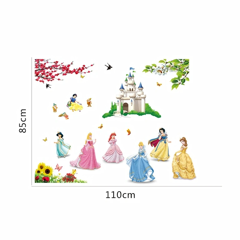 Vægsticker med fantastisk slot og prinsesser Sticker med eventyr-tema og Disney-karakterer