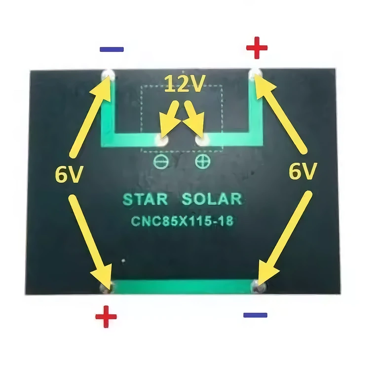 Tilslutningsdiagram for mini solpanel med 6V/12V output