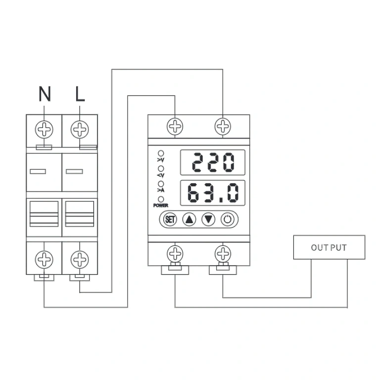 Elektrisk tilslutningsdiagram for beskyttelsesrelæ 220V
