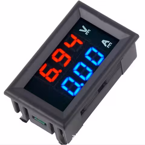 Digital Panel Volt- og Amperemåler 0–100V 0–10A – LED Rød-Blå Volt- og Amperemåler