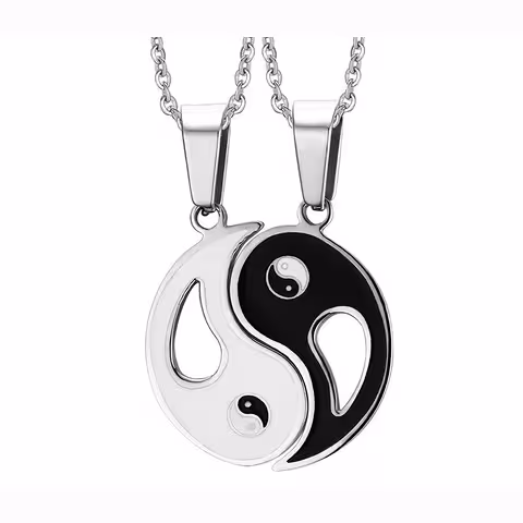 Yin og Yang Halskæde og Vedhæng til Par – Sæt med to halvdele, Symbol på Balance og Kærlighed