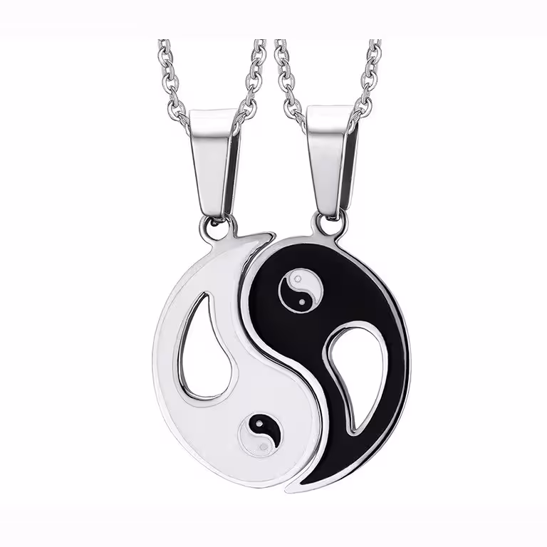 Yin og Yang Halskæde og Vedhæng til Par – Sæt med to halvdele, Symbol på Balance og Kærlighed