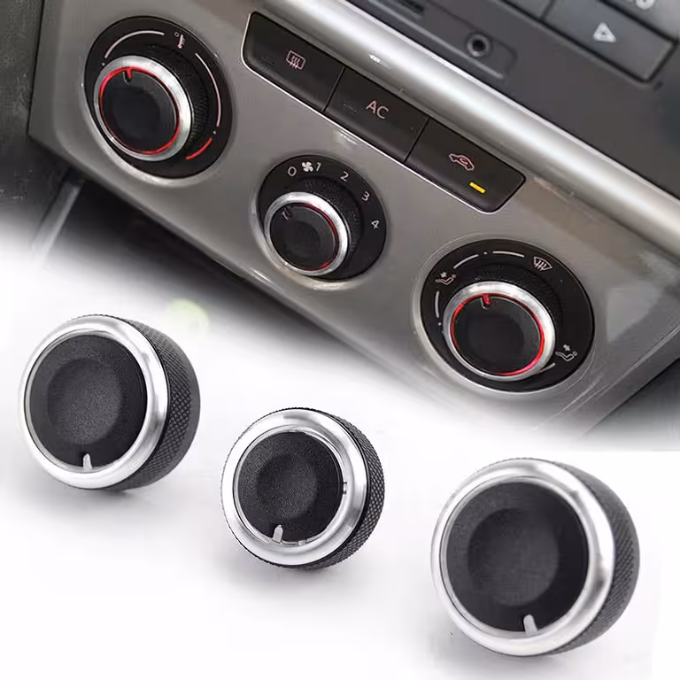 Sæt med 3 AC Klimaknapper til VW Golf 5 6 Passat B6 B7 Skoda Octavia 2 – Aluminium