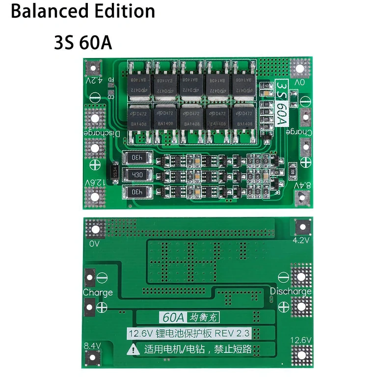 BMS med 10 MOSFET, max 60A, intelligent balancering