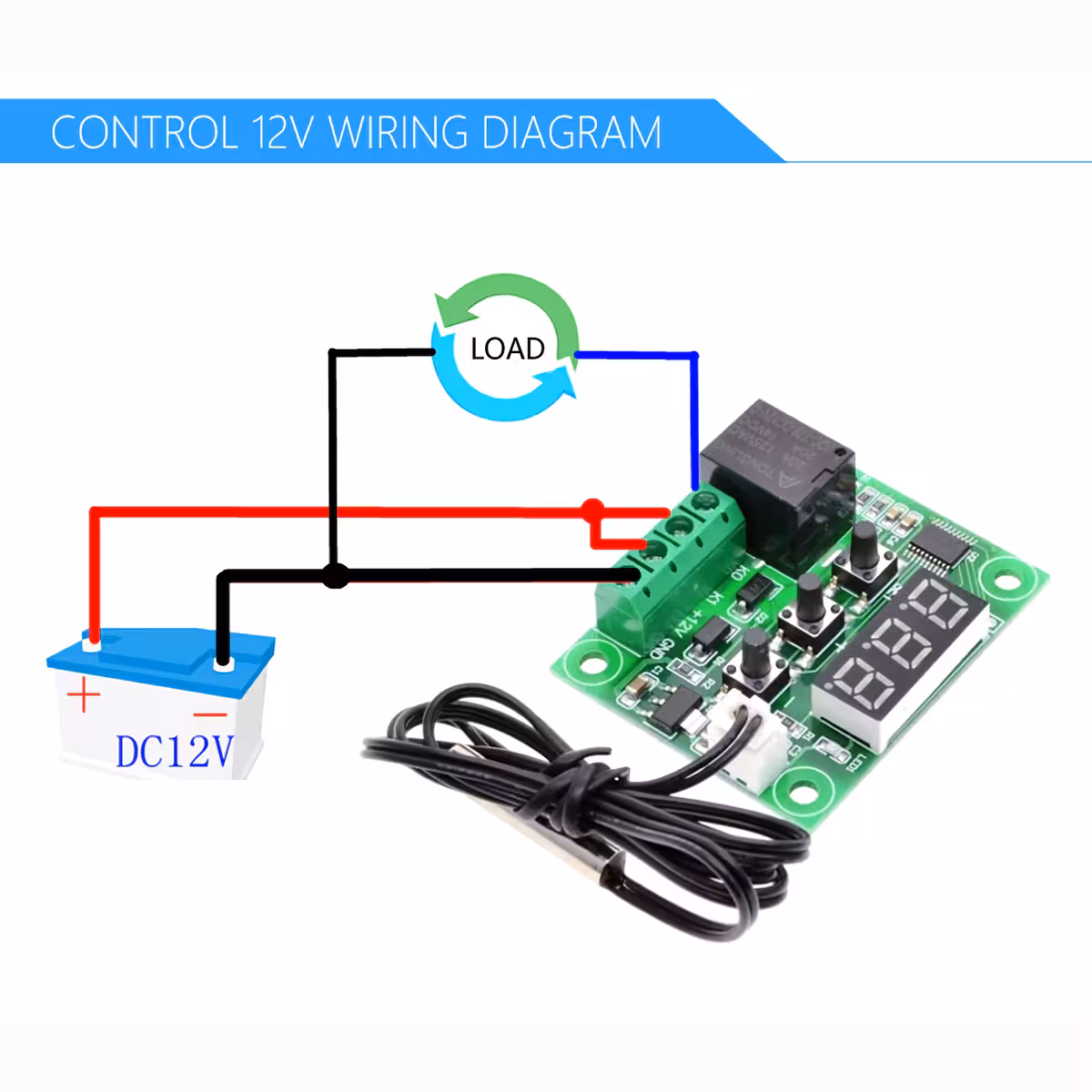 Korrekt tilslutning af W1209 digital termostat til 12V strømforsyning