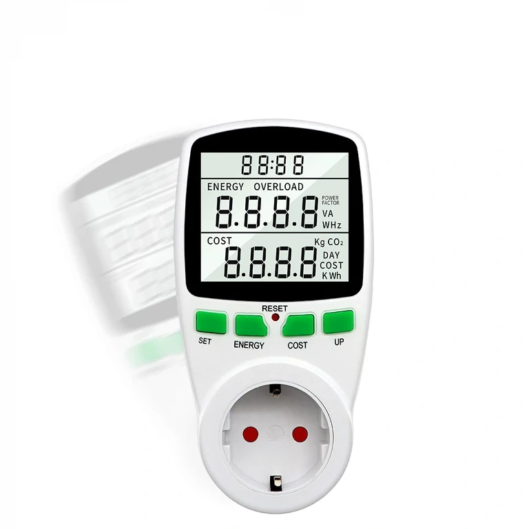 Enhed med kWh/cost display og månedlig udgiftssimulering