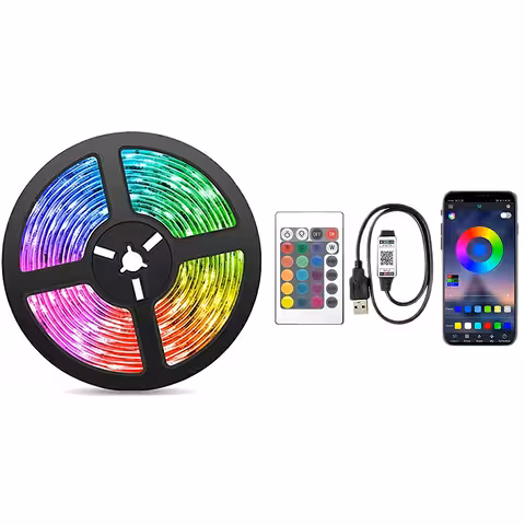 RGB LED Strip 10m med USB, Bluetooth, Fjernbetjening og Musiklys til TV og Dekoration