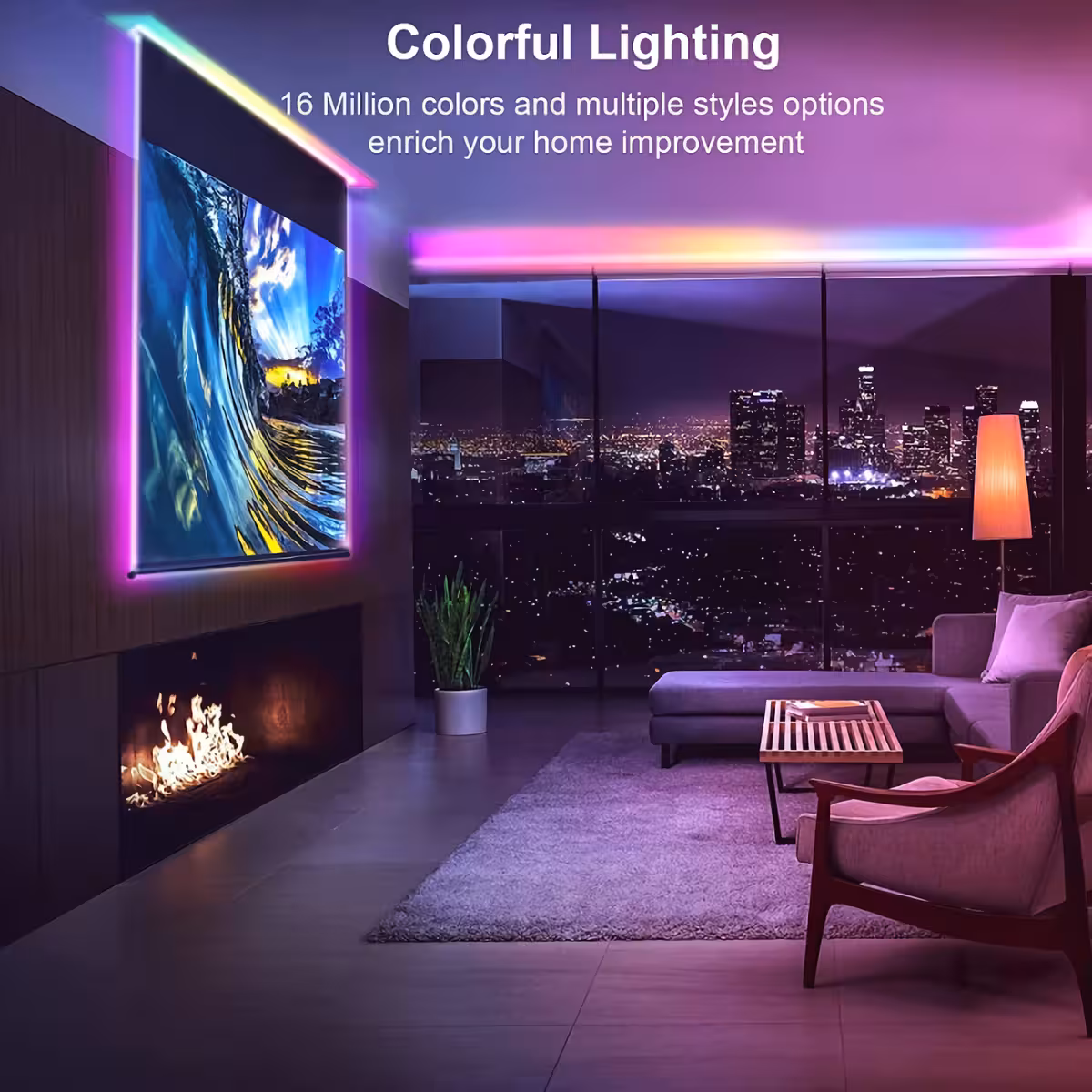 LED-strip med 300 RGB-LED’er, fjernbetjening og Bluetooth-forbindelse