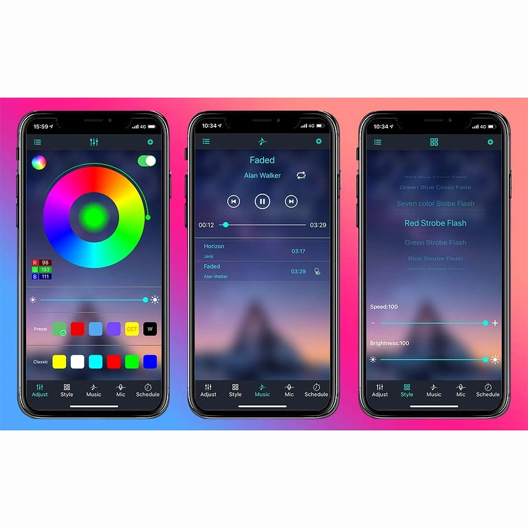 LED-bånd til TV – Bluetooth-kontrol TV LED-strip med ambient belysning, justerbar lysstyrke og farver