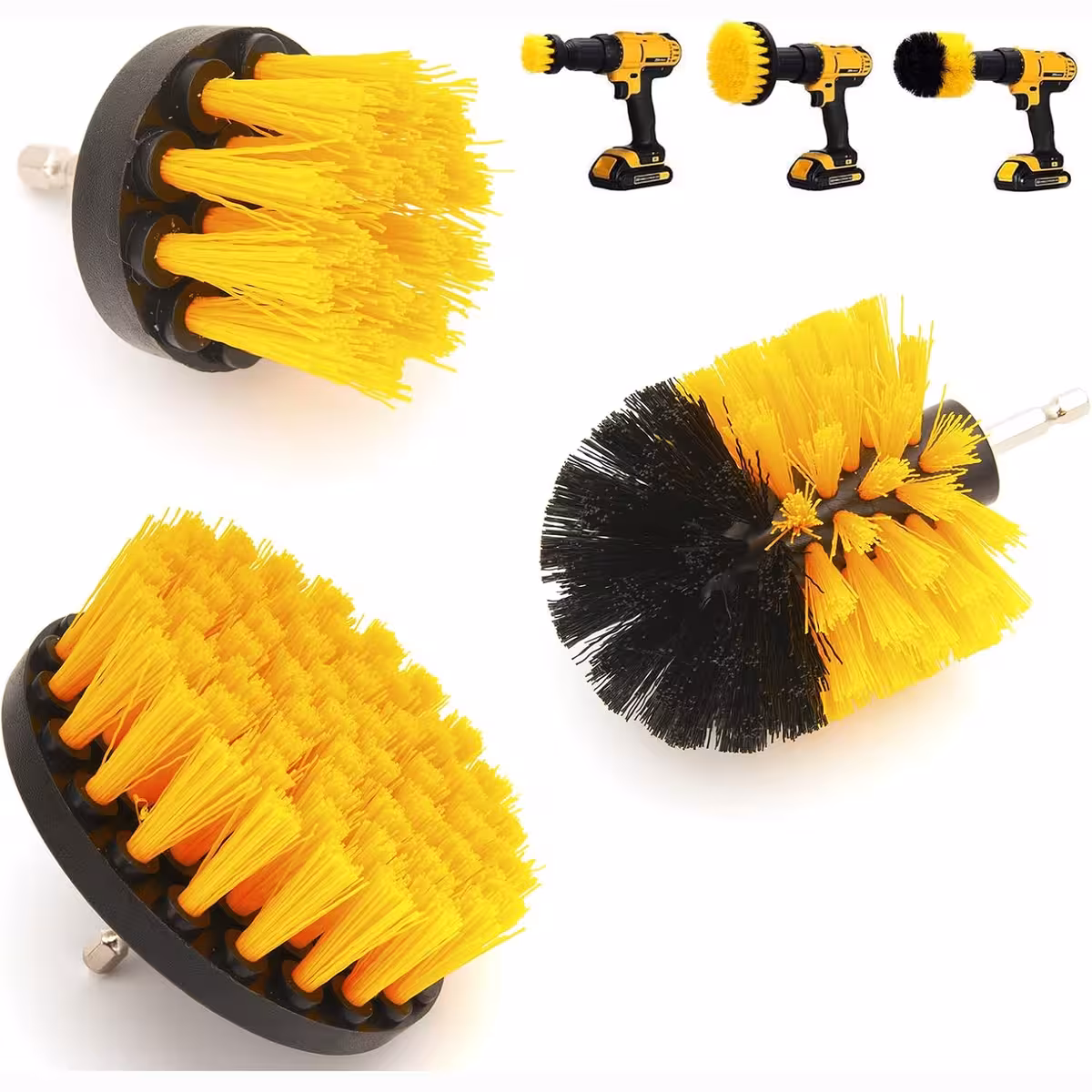 Sæt med 3 nylonbørster til rengøring med boremaskine