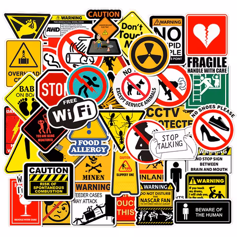 Sjove Advarselsstickers til Bil, Moto, Laptop, Skateboard – Sæt med 50 Vandtætte Stickers
