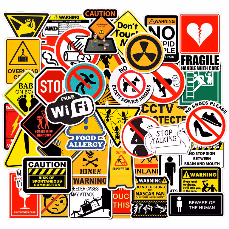 Sjove Advarselsstickers til Bil, Moto, Laptop, Skateboard – Sæt med 50 Vandtætte Stickers