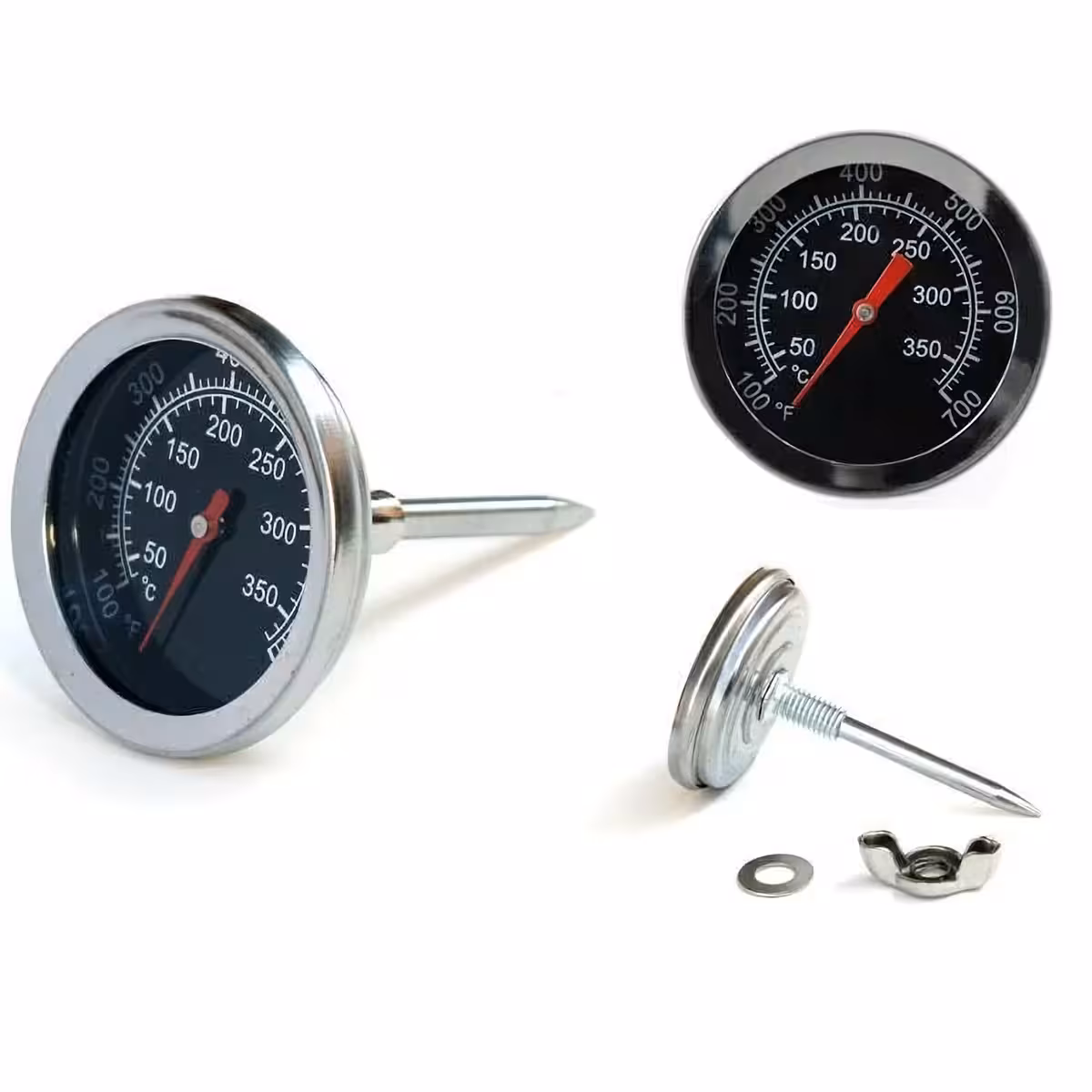 Rundt rustfrit termometer, ideelt til grillkupler, nem montering