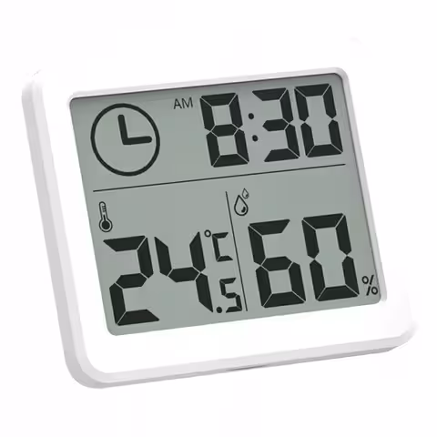 Hvidt, slankt digitalt hygrometer med temperatursensor