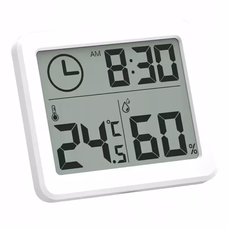 Hvidt, slankt digitalt hygrometer med temperatursensor