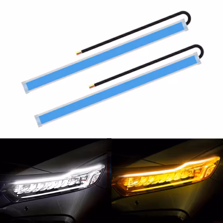 DRL Dagslys LED Strip med Dynamisk Sekventiel Blinklys – Sæt med 2 Fleksible 60cm Strips, IP65 Resistens