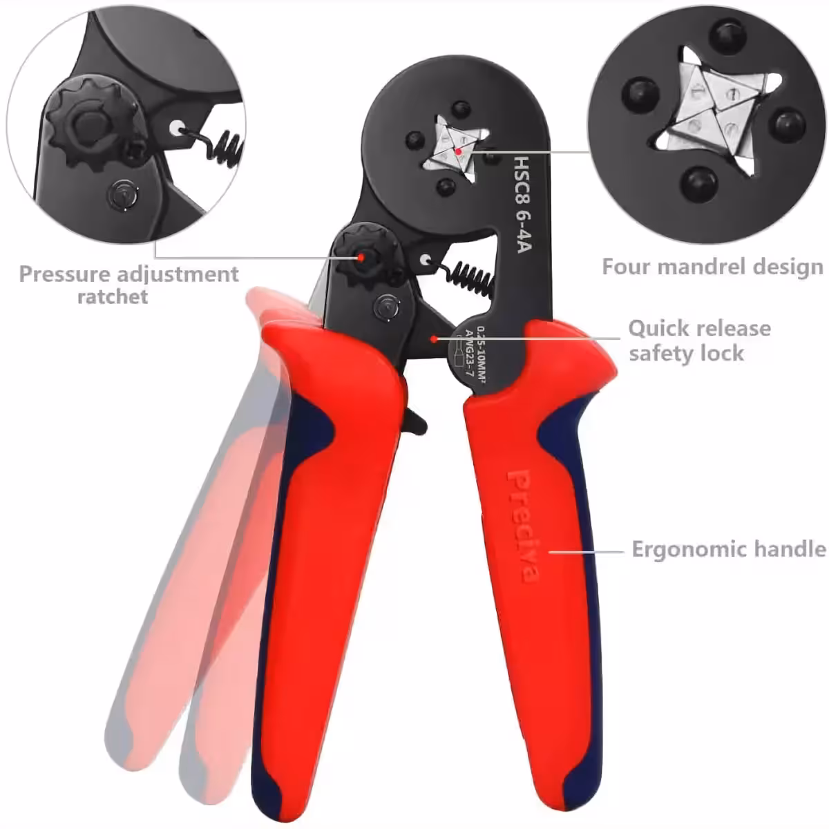 Værktøj med pinde til firkantet crimping af kabelender