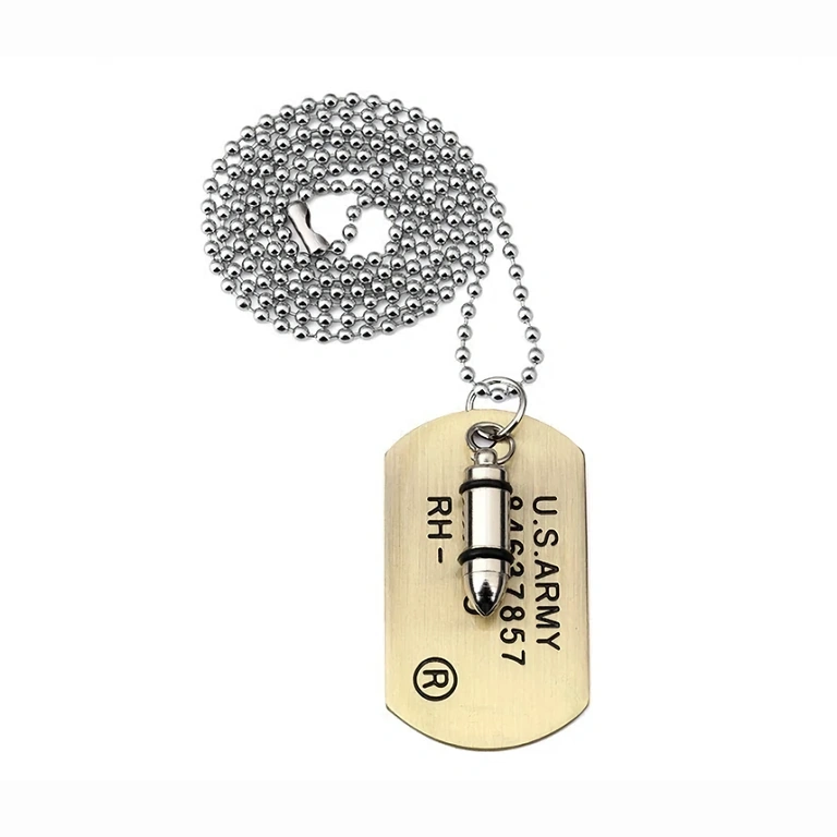 Lang kæde 70 cm med kuglependant og dog tag metalplade