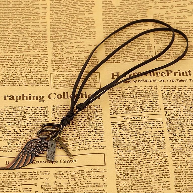 Sort læderkæde med kors-pendant til mænd