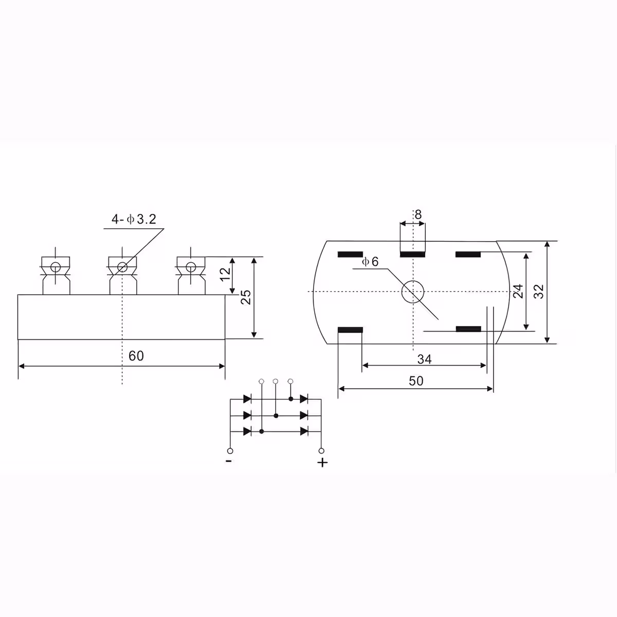 Tilslutningsdiagram for 3-faset broretter 50A