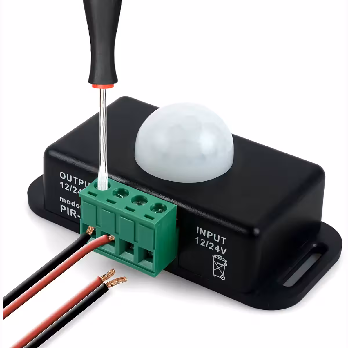 PIR-infrarød sensor til bevægelsesdetektion, kompatibel med 12–24V, automatisk lyskontakt