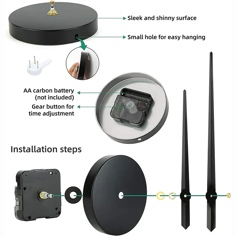 Stort 3D vægur med sorte blanke tal og støjfri drift