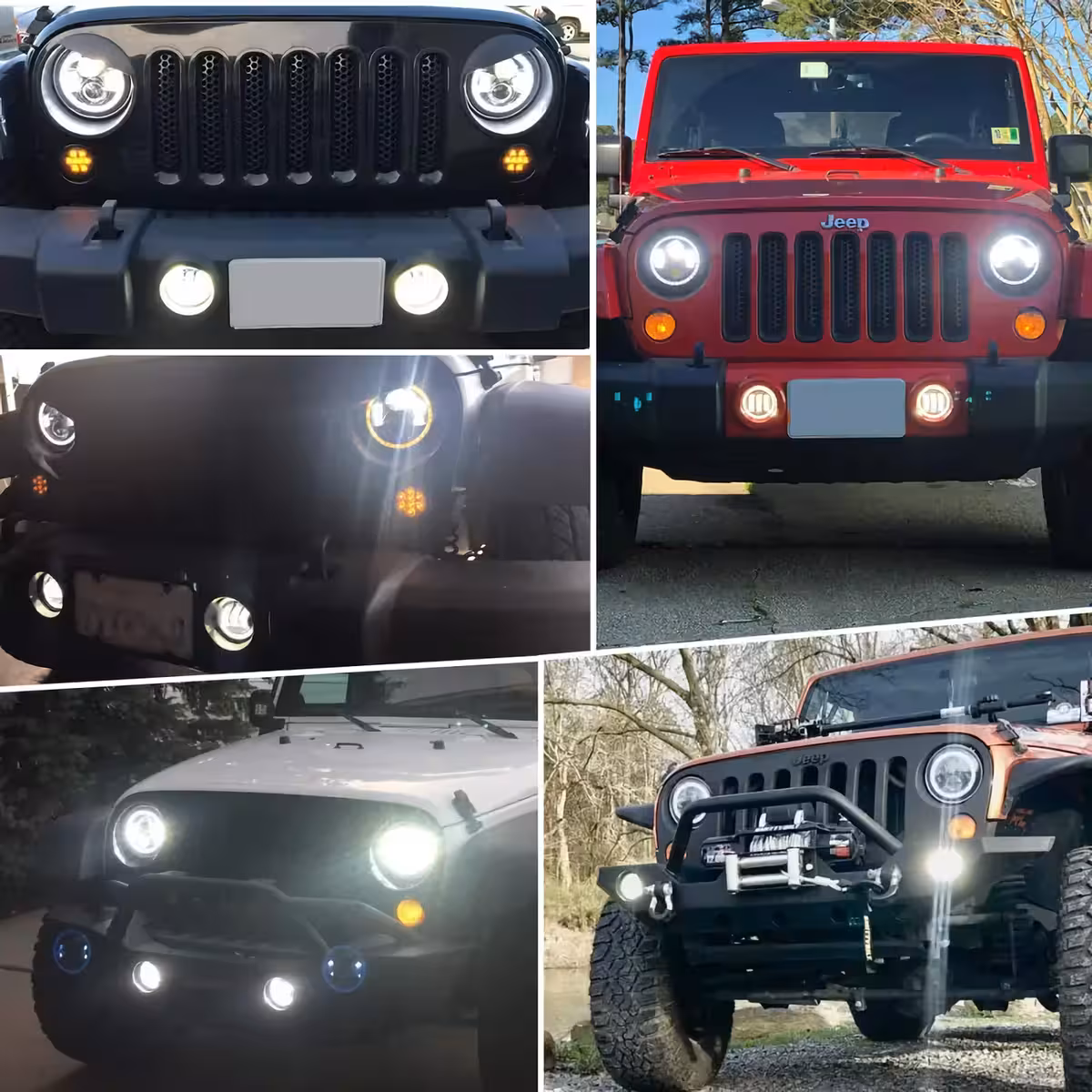 Rund LED-forlygte 7" kompatibel med Jeep Wrangler, lysstyrke 7000lm, H4/H13