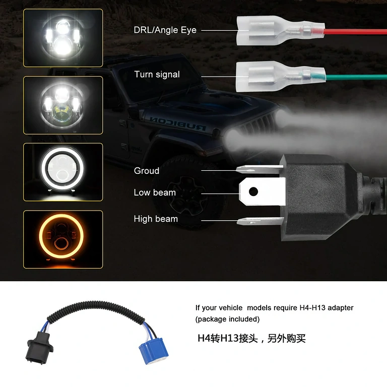7 tommer LED-forlygte til Harley Rund LED-forlygte til Harley FLD, Touring, Softail (1991–2013)