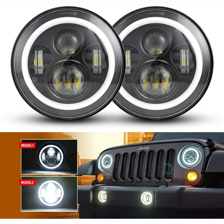 Halo LED-forlygte til Jeep Wrangler 7" Halo LED-forlygte til Jeep, med nær- og fjernlys samt blinklys