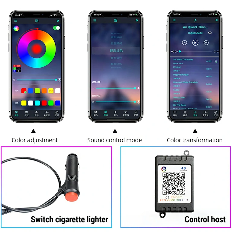 RGB LED-stribe til bilens interiørbelysning Fleksibel RGB LED-strip til bilens interiør