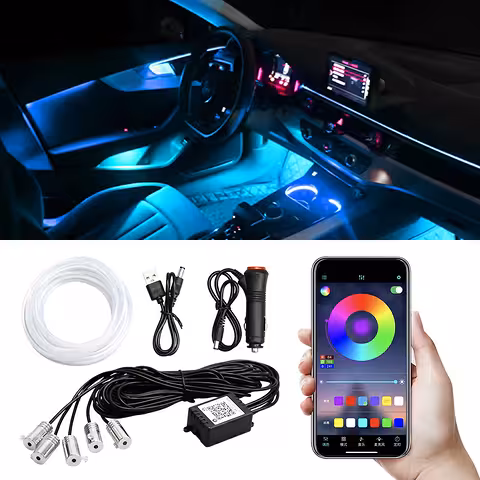 Fleksibel RGB NEON Ledning 6 meter til Bil Ambient Lys med App Kontrol