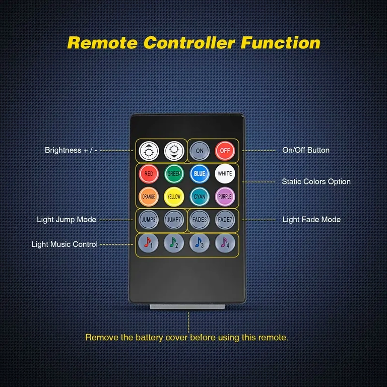 Interiør belysningssæt til bil med fjernbetjening og mange farver