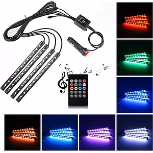 Bil Ambient Lys – LED RGB Strip Kit til Interiør med Lydsensor