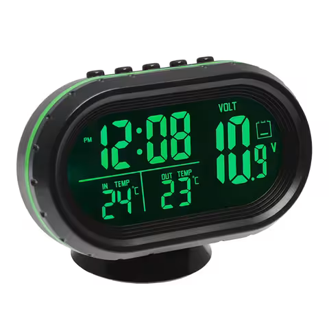 Bil Ur med Volt- og Termometer Digital – Indendørs/udendørs, med Probe, 12V/24V