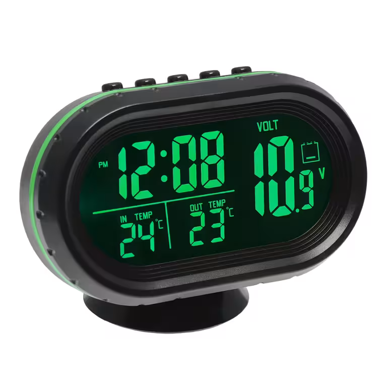 Bil Ur med Volt- og Termometer Digital – Indendørs/udendørs, med Probe, 12V/24V