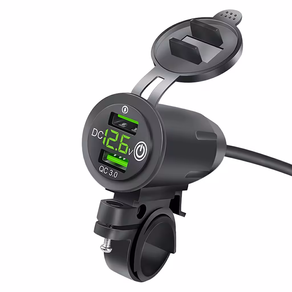 USB Oplader til Telefon med Volt-Display, QC 3.0 – Moto-Stik til Motorcykel, Hurtig Opladning