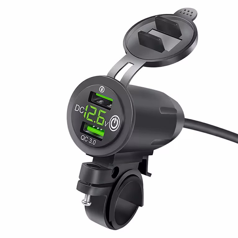 USB Oplader til Telefon med Volt-Display, QC 3.0 – Moto-Stik til Motorcykel, Hurtig Opladning