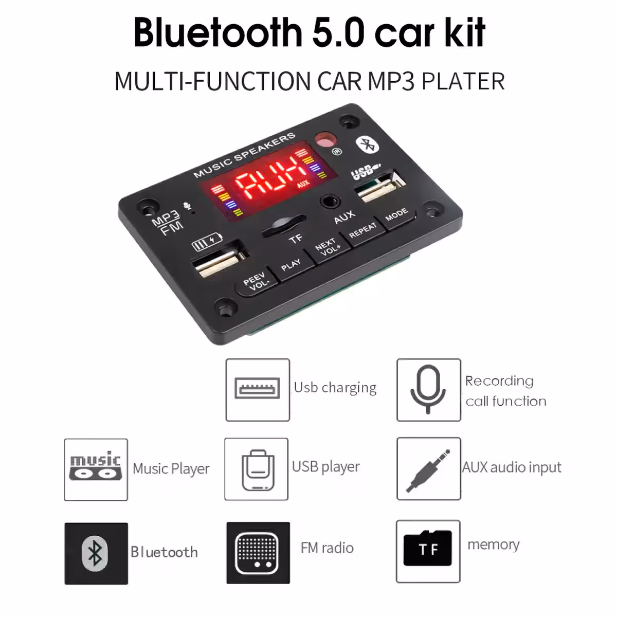 Modul med MP3-afspiller, FM-radio og Bluetooth 5.0 til DIY-projekter