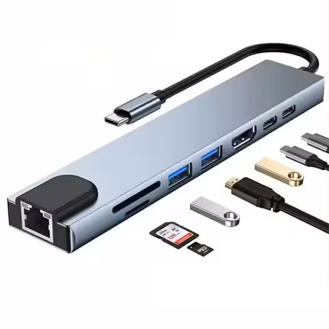 8-i-1 USB-C Hub med HDMI 4K, RJ45, USB 3.0 og Power Delivery – MacBook, Dell, Lenovo
