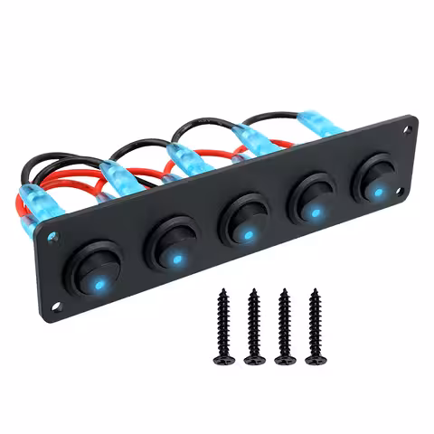 5-Knap Bil Panel ON/OFF med Blåt LED 12V/24V