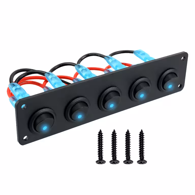 5-Knap Bil Panel ON/OFF med Blåt LED 12V/24V