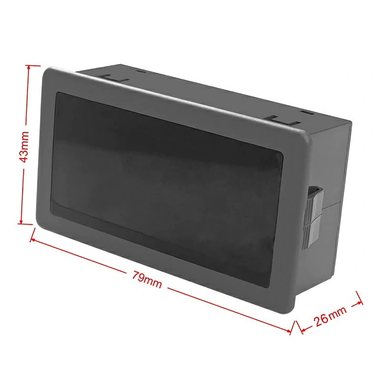 Billede af de ydre mål på det elektroniske tachometer