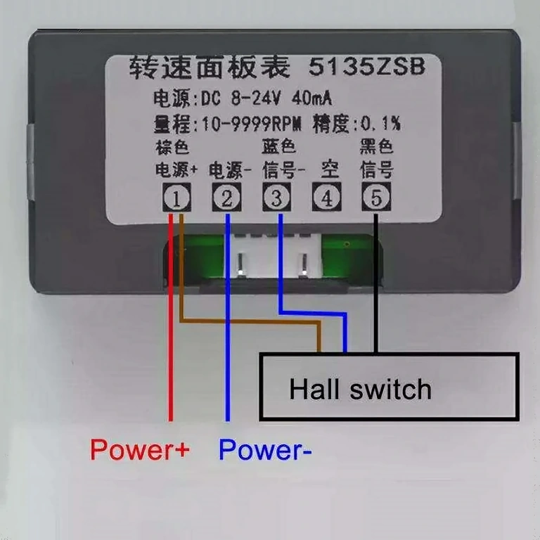Monterings- og tilslutningsdiagram for tachometer med magnetsensor