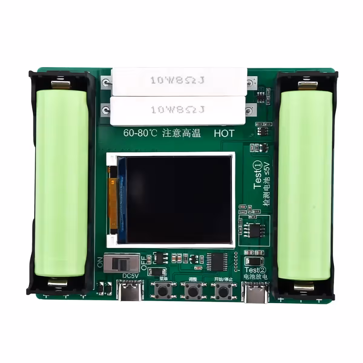 Tester med opladnings- og afladningsfunktion for 18650