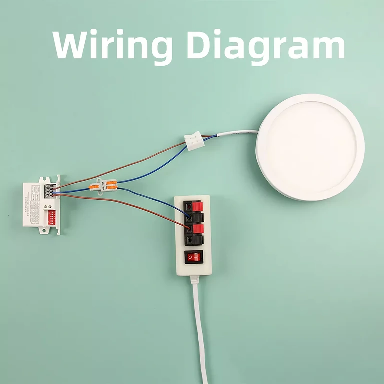 Diagram over tilslutning af bevægelsessensor til 220V