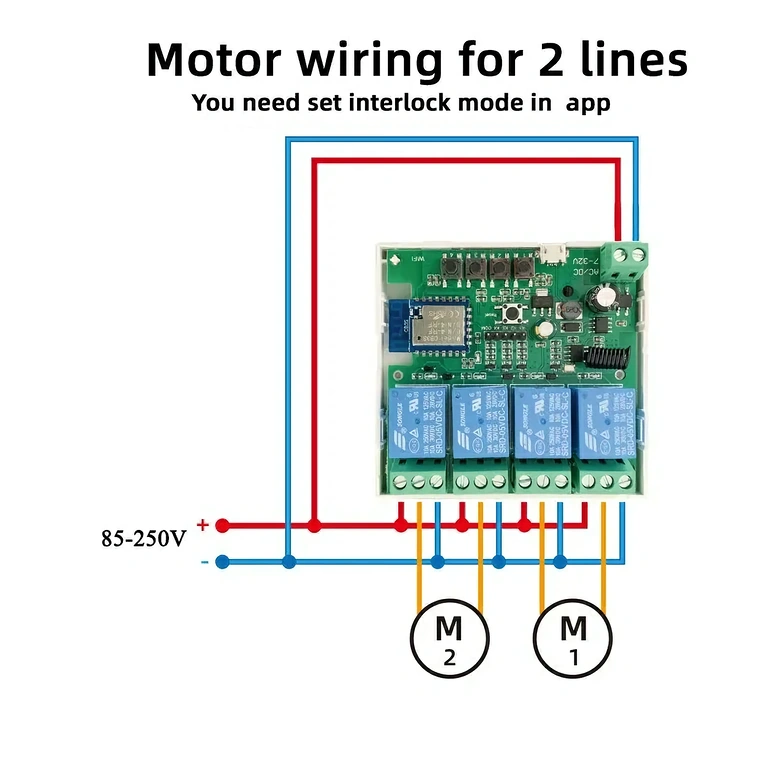 Illustration af forbindelsesskema for relæ til motor på automatisk port